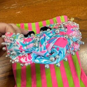 Lilly Pulitzer and Lele Sadoughi Pink and Blue Pearl Headband